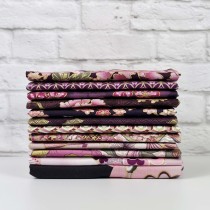Imperial Collection Fat Quarter Bundle + 1 Panel by Robert Kaufman Fabrics - Graceful Cranes Plum Palette