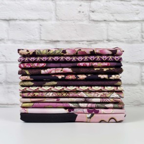 Imperial Collection Fat Quarter Bundle + 1 Panel by Robert Kaufman Fabrics - Graceful Cranes Plum Palette