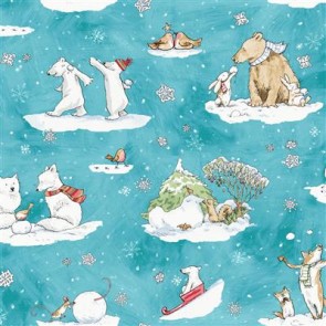 Snowtime Toile Y4550-33 Aqua by Clothworks - By The Yard