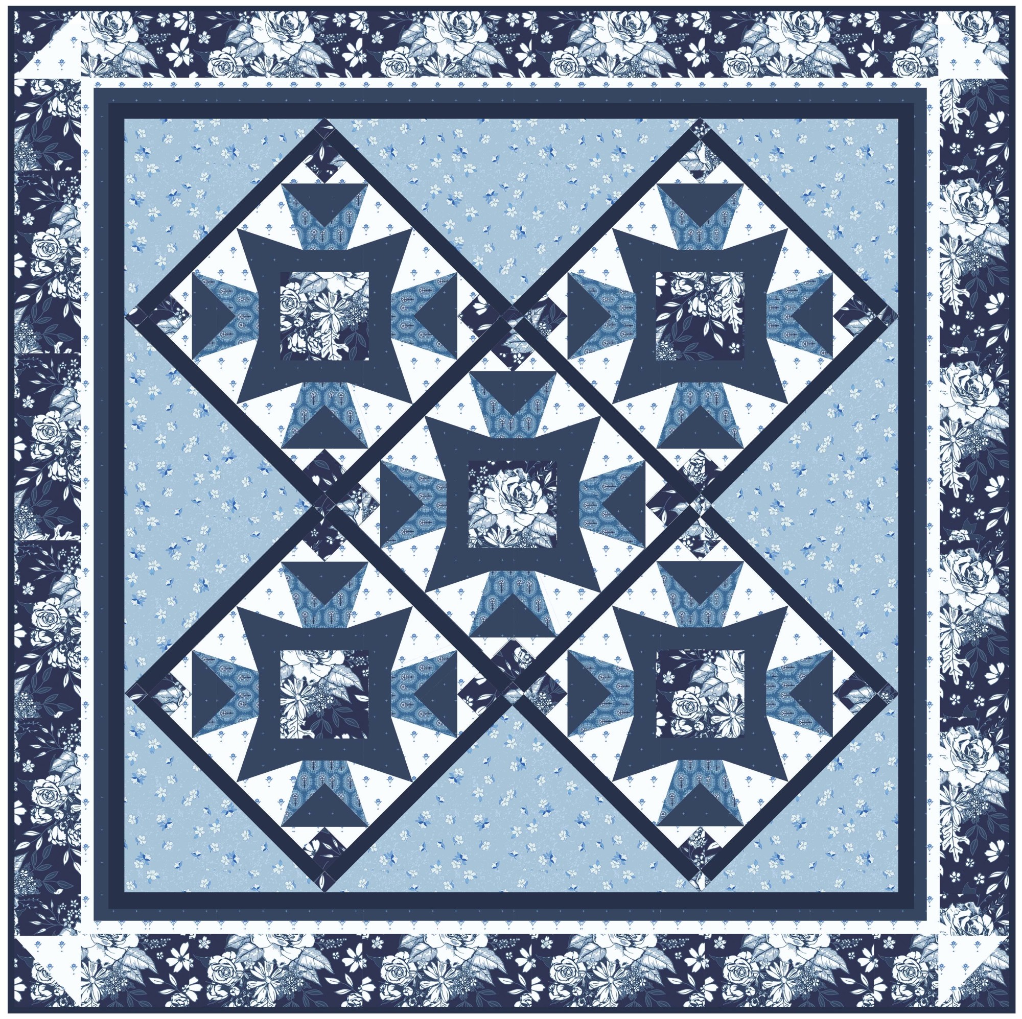The Odette Quilt - True Blue Colorway, Designed by Kaye England