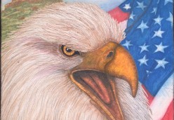 Bald Eagle with USA Flag and Cap Rock by Rhonda Denney and Natalia Lashko