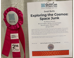 Exploring the Cosmos: Space Junk by Nancy Powell - Second Place Small Quilts Ribbon and Sign