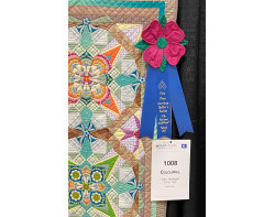 Colourful by Yuko Takahashi - First Place Small Wall Quilts: Hand Quilted Ribbon and Sign (Photo by Ricky Tims from AQS QuiltWeek Paducah 2023)