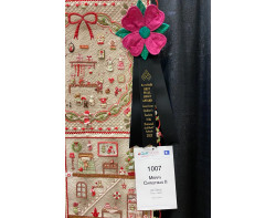 Merry Christmas by Aki Sakai - AccuQuilt Best Wall Quilt Award Ribbon and Sign (AQS QuiltWeek Paducah 2023)