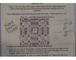 Church Pamphlet in which Cindy Wiens drew the design for her quilt, Faded Denim Jacket - Close-Up