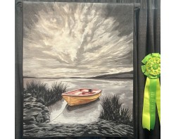 Solitude by Judith Phelps - With Ribbon at Houston International Quilt Festival 2024 (Photo by Mary Kay Davis)