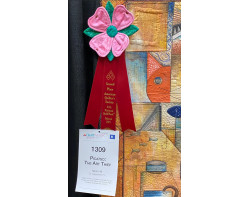 Picatso: The Art Thief by Nikki Hill - Second Place Paducah 2023 Ribbon and Sign (Photo by Ricky Tims from AQS QuiltWeek Paducah 2023)